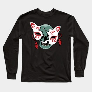 Japanese kitsune mask with skull Long Sleeve T-Shirt